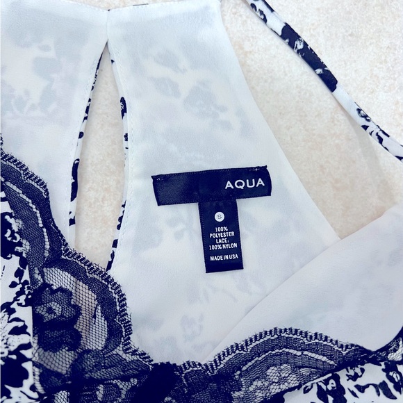NWOT Aqua Black & White Floral Meadow Chiffon Lace Inset Slip Dress - Size S - Picture 5 of 5